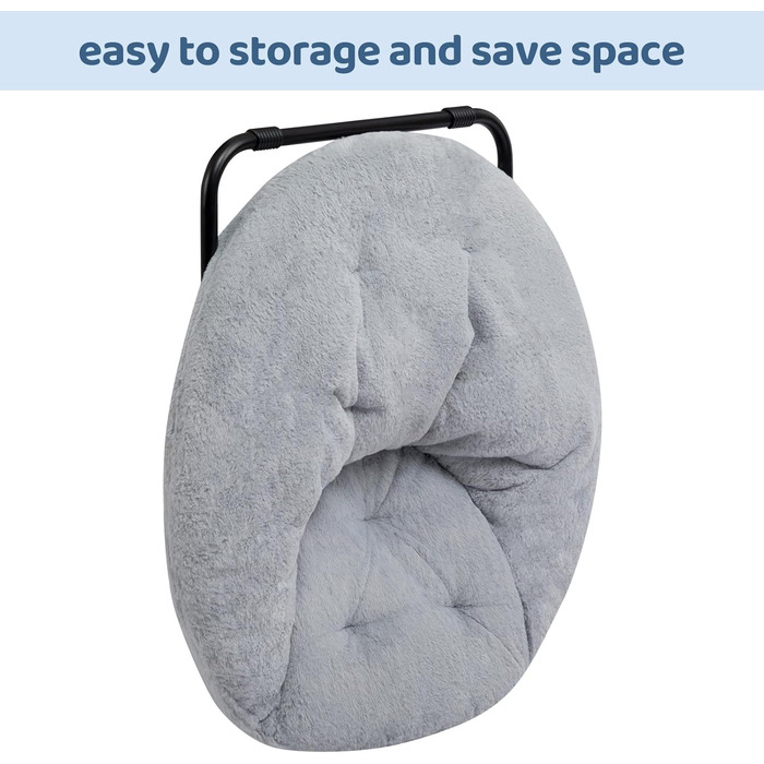 Розкладне крісло HollyHOME, кругле розкладне крісло, крісло-підголовник для вітальні, кругле крісло для відпочинку, крісло-місяць, крісло для відпочинку, затишне крісло для читання, спальня, плюшеве, сіре