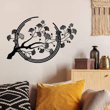 Великі металеві настінні картини з листя гінкго, чорне оздоблення стін підходить для вітальні, спальні, кабінету, офісу (чорний)