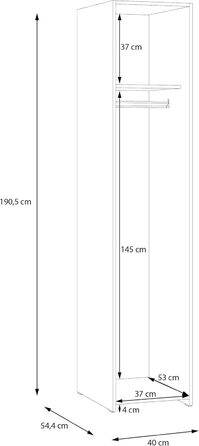 Шафа 40, вузька сучасна шафа, 1-дверна, шафа для передпокою, передпокій, дерев&39яний композит, білий, 40 см завширшки x 190,5 см заввишки x 54,4 см завглибшки