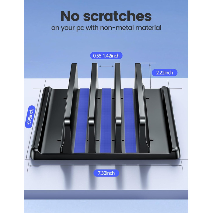 Вертикальна підставка для ноутбука - компактна та регульована, 5-в-1, з 3 слотами для MacBook, ноутбуків, iPad та ноутбуків до 17,3 дюймів - Чорна. Чорний / Schwarz