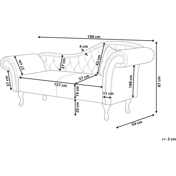 Шезлонг Beliani, оксамит, зелений, стьобаний праворуч, з подушками, стиль Честерфілд, візерунок латте