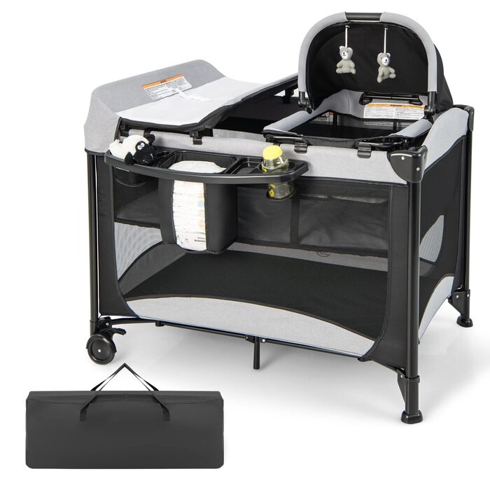 Дорожнє ліжечко для немовлят з матрацом, ліжечко Side-by-Side з колискою та пеленальний килимок, комплект дитячого ліжка для новонароджених та немовлят до 36 місяців, 110 x 78 см