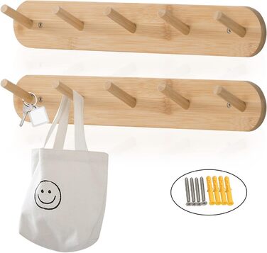 Настінні гачки для пальто Edergoo 2 шт. и, міцні гачки для пальто бамбукові з 10 гачками, дерев'яна вішалка для передпокоїв, спале