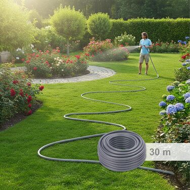 Шланг садовий Relaxdays, на вибір довжини, універсальний водопровідний шланг 1/2, стійкий до УФ-випромінювання та погодних умов, PP, сірий, 30 м