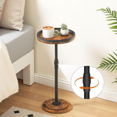 Невеликий круглий приставний столик, регульована висота, приставний столик до дивана, столик для напоїв з нековзними ніжками, столик для дивана, тумбочка, для вітальні та спальні, вінтажний коричневий та чорний EBF268BZ01
