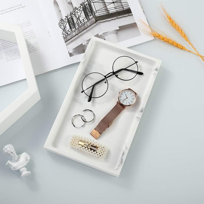 Підставка для ювелірних виробів Emibele Harz, підставка для ювелірних виробів для ванної кімнати, кухні, комода, місце для зберігання косметики, гелю для душу, серветок, парфумів, мила, рушників, шампуню, рослинного декору, середня - білий гравій, 25,5 x 