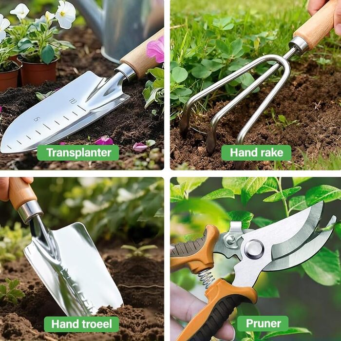 Набір садових інструментів Gartenwerkzeug, 7 предметів, з органайзером-сумкою для інструментів, міцний нержавіючий набір садового інструменту, ідеальний подарунок для жінок, чоловіків та садівників-любителів