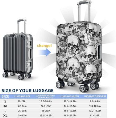 Чохол для валізи BAFAFA з принтом черепа та скелета, захист від подряпин та пилу, еластичний, чорний, розмір 95
