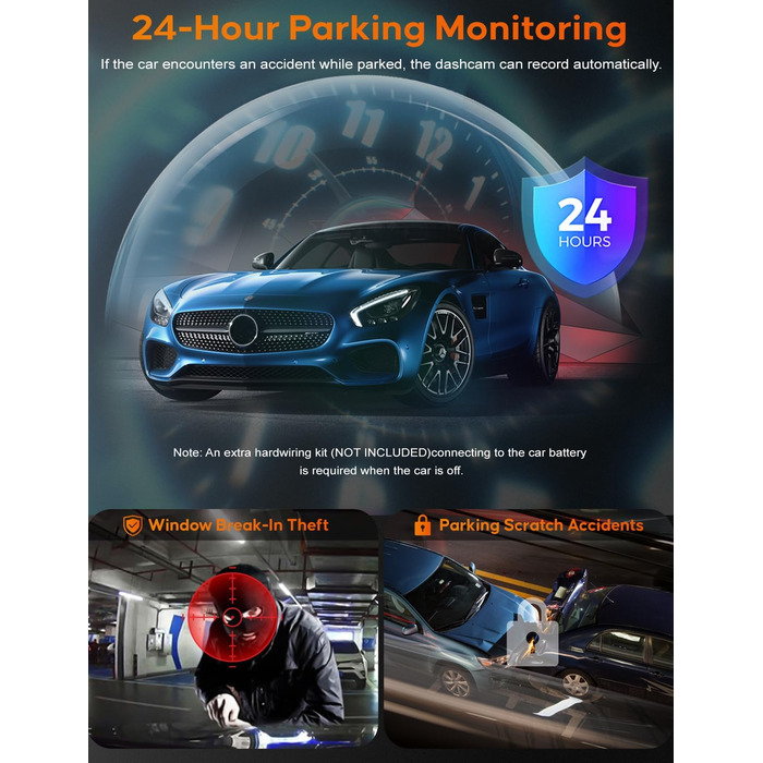 Автомобільна інфрачервона камера нічного бачення abask 4K з широким кутом огляду 310, G-сенсором, циклічним записом, WDR, 24-годин