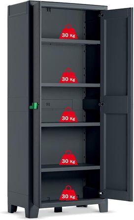 Висока пластикова шафа Keter Moby, антрацит/зелений/сірий, 80 x 44 x 182 см, включаючи 4 полиці з регульованою висотою вантажопідйомністю 30 кг кожна, підходить для використання всередині та зовні приміщень, стійка до ультрафіолетового випромінювання та в