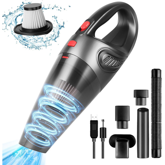 Акумуляторний ручний пилосос URAQT, 4 в 1 8500PA Легкий акумуляторний 120 Вт автомобільний пилосос Зарядка від USB з миючим фільтр