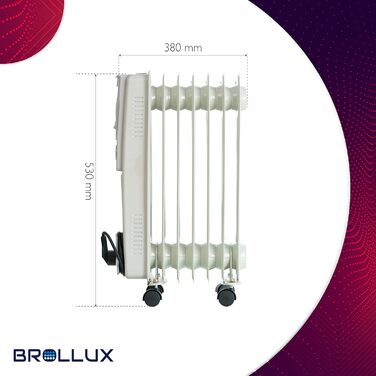 Електричний масляний обігрівач Brollux 1500 Вт, масляний радіатор, електричний обігрівач 7 ребер, портативний електричний нагрівальний елемент, нагрівальний пристрій, термостат, масляний обігрівач