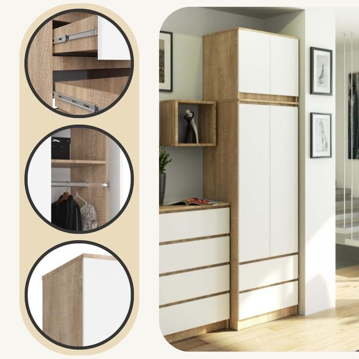 Шафа AKORD S60 з висувною 60 см з 2 дверима та 2 шухлядами Висувна шафа Просторий внутрішній простір Ш60 x В234 x Г51 см Вага 78,05 кг Дуб Сонома/Білий