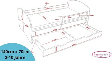 Дитяче ліжко Happy Babies - із захистом від падіння, хлопчик, 140x70, дитяче ліжко з шухлядою та матрацом, односпальне ліжко для дітей, біле/синє, з мотивом собаки, блакитне Niebieskie