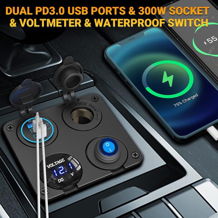 Панель перемикача розетки PD USB Автомобільна розетка для встановлення розетки DC 12 вольт водонепроникний адаптер штепсельної вил