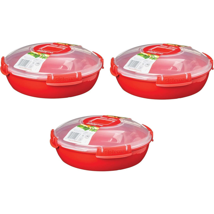 Посуд для мікрохвильової печі Sistema, 1,3 л, червоний, набір з 3 предметів 1118