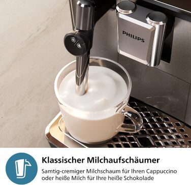 Кавомашина автоматична PHILIPS 3300 Series Panarello, чорна, 5 видів кавових напоїв, чорний/хром