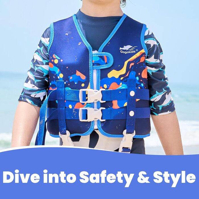 Плавальний жилет Gogokids для малюків 1-5 років 15-30 кг, дитячий плавальний жилет з подвійними регульованими ремінцями, плавальний жилет для немовлят, дівчаток та хлопчиків, регульований для басейну та пляжу, розмір L (4-5 років), темно-синій