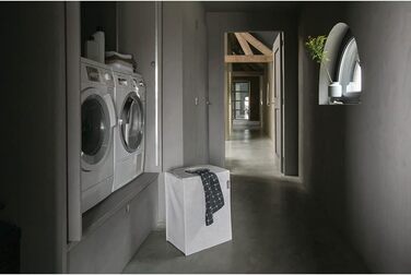 Мішок для білизни - Швидке відкриття - Міцний текстильний мішок - Економія місця - Кришка складається, утворюючи ручки - Легке спорожнення - Сірий - 55 л - 29,5 x 54,0 x 50,5 см