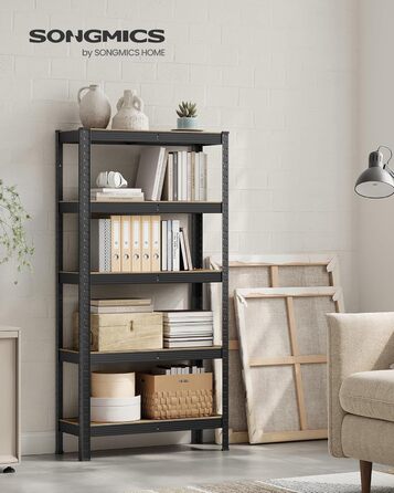 Окремостояча полиця, книжкова шафа, полиця для зберігання, 5 полиць, кухонна полиця, полиця, 30 x 75 x 150 см, вантажопідйомність до 650 кг, регульовані полиці, промисловий дизайн, вінтажний коричнево-чорний GLR030B01 30 x 75 x 150 см Вінтажний коричневий