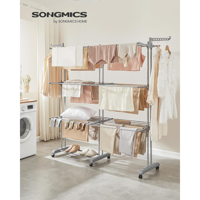 Сушарка для білизни SONGMICS, 4 яруси, розсувна, велика, на колесах (модель, що розширюється)