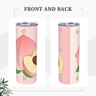 Кухоль з прямою трубочкою, 590 мл, мультяшний персиковий принт, дорожній кухоль, підходить для кемпінгу, офісу та дому