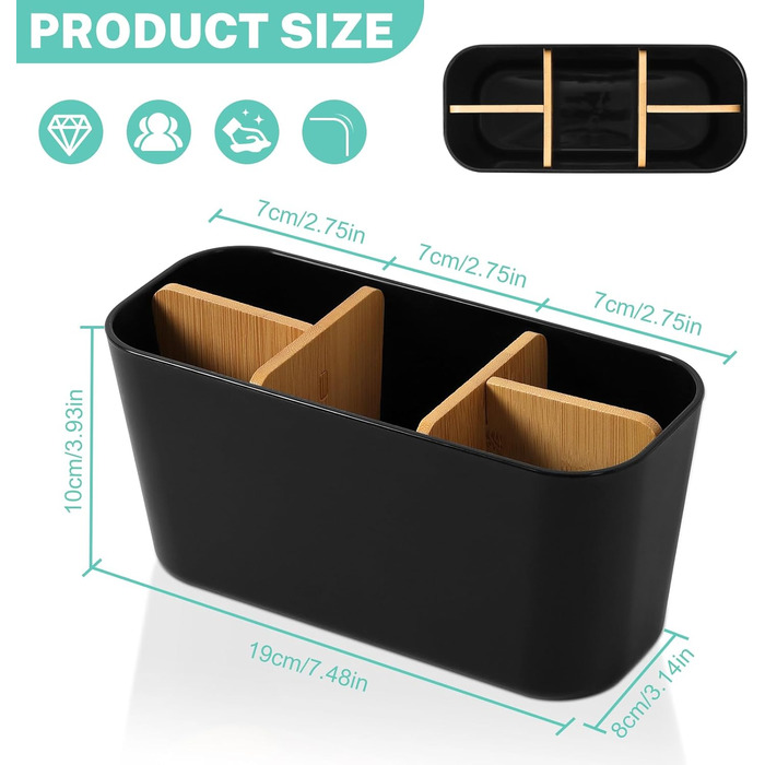 Тримач для зубних щіток Votoko, Пластиковий тримач для зубних щіток з бамбуковими перегородками, Підставка для зубних щіток з 4 ві