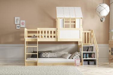 Ліжко-горище Interbeds 200x90 см з гіркою та сходами Двоярусне ліжко Дерев&39яне ліжко Дитяче ліжко з рейковою основою Ігрове ліжко (зі сходами)