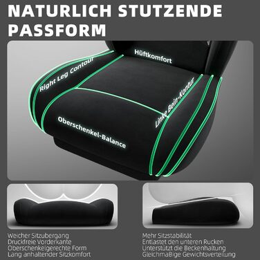 Ергономічне ігрове крісло Dowinx з регульованою масажною подушкою для попереку, мікрофібровий велюр, товста подушка сидіння, висувна підставка для ніг, регульовані підлокітники, нахил на 160, світло-чорний колір