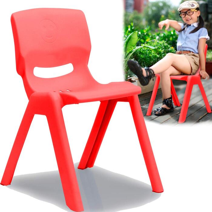 Дитячий стільчик Stimo з гумовими ніжками, вантажопідйомність до 100 кг, штабелюється та стійкий до перекидання, підходить для використання в приміщенні та на вулиці (виготовлений з пластику) (червоний)