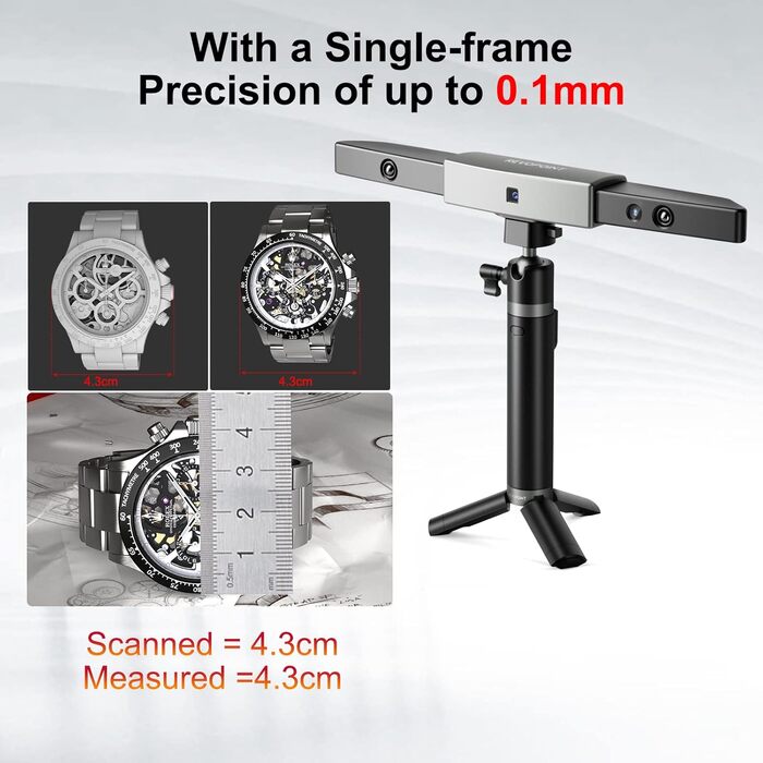 Сканер Revopoint Range, точність сканування 0,1 мм, швидкість сканування 18 кадрів в секунду, одна область сканування 360 мм x 650