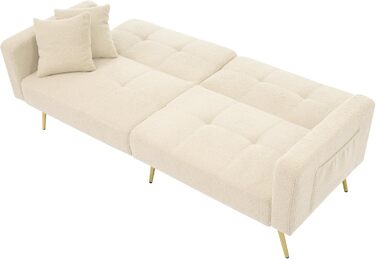 Диван-ліжко з регульованим кутом нахилу, золоті ніжки, подушки та бічні кишені для зберігання речей, бежевий