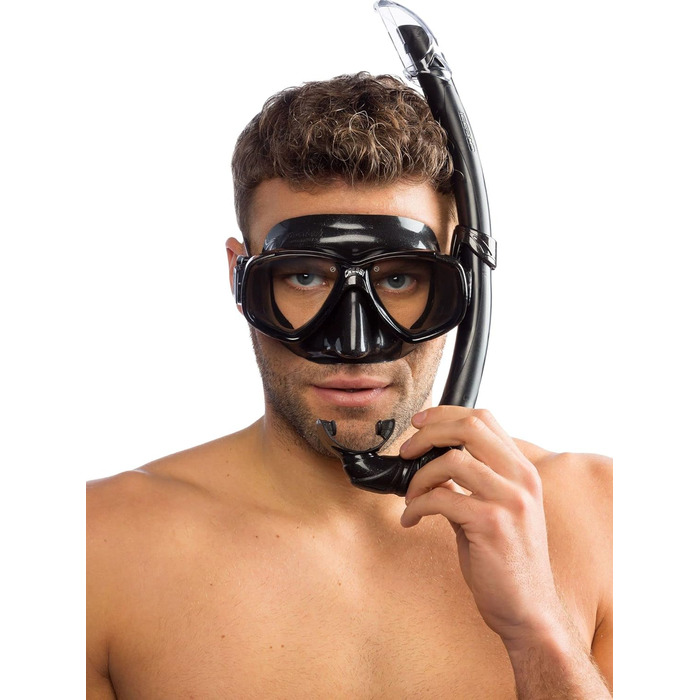 Одинарна маска або комбінований комплект маска трубка для дайвінгу та снорклінгу, один розмір, дорослий комбінований комплект чорний/чорний