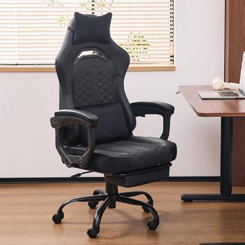 Ігрове крісло з ергономічною підставкою для ніг та коліщатками, комп&39ютерне крісло з підголівником та поперековою опорою, офісне крісло, комп&39ютерне крісло, регульоване та поворотне робоче крісло, чорне