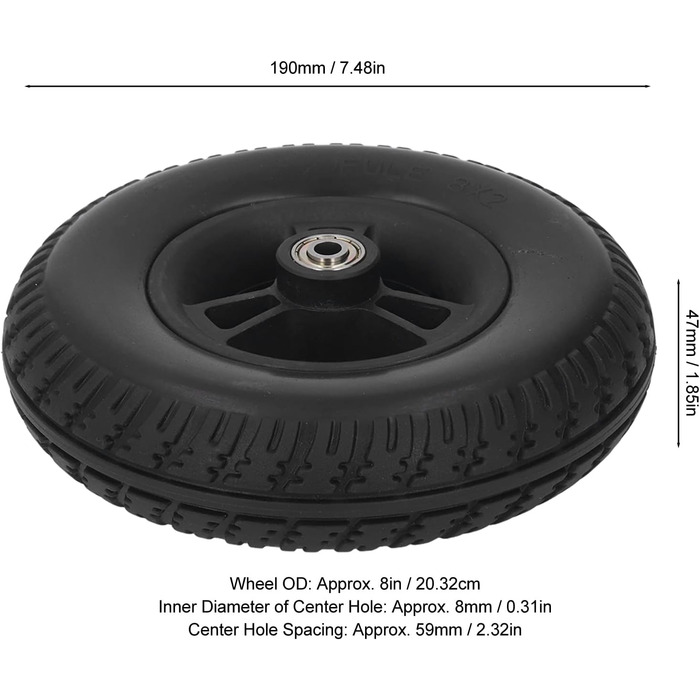 Дюймова шина для інвалідного візка, PU, не ковзає, вибухозахищена, сильна вантажопідйомність, заміна колеса, підходить для електричних інвалідних візків і візків, 8-