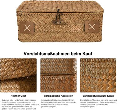 Кошик для зберігання з ротанга з кришкою, 3 шт. плетених кошиків з натуральної морської трави, багатофункціональна коробка для зберігання іграшок, косметики, туалетного паперу для ванної кімнати, велика - 3 шт. - кавового кольору