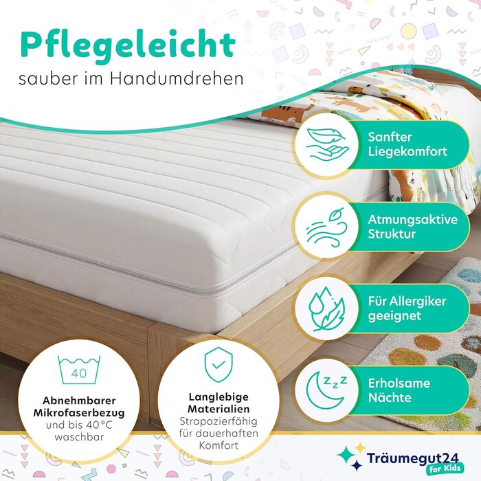 Матрац для дітей та підлітків - 90x200 см - H2 та H3 Розмір висота на вибір Матрац з холодної піни Чохол, приємний для шкіри, можна прати Сертифіковано Oeko-TEX (90 x 200 см, 10 см) 90 x 200 см 10 см, 24 -