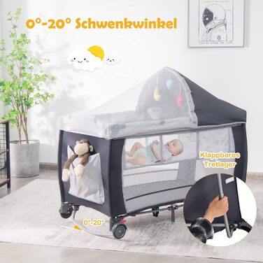 В 1 складне дорожнє ліжечко, люлька, пеленальний столик та манеж з функцією гойдання, в т.ч. музична шкатулка, ігрова дуга, пелена