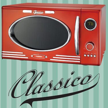 Мікрохвильова піч MELISSA 16330129 ретро/1000 Вт/23 літри, дизайнерська мікрохвильова піч з грилем/червоний металевий