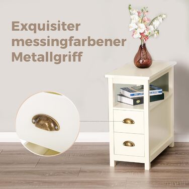 Журнальний столик MAISON ARTS, вузька тумбочка з 2 шухлядами, журнальний столик для вітальні, спальні, колір слонової кістки