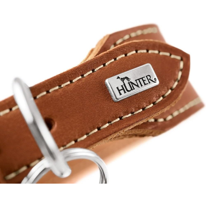 Ошийник для собак Hunter Aalborg ЕКСТРАШИРОКИЙ, колір коньяк, з м'якої шкіри напів-аніліну, з елегантним контрастним швом, виготовлено в Німеччині, розмір 35 коньяк 35
