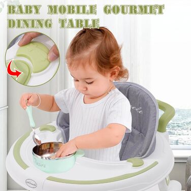 Дитячі ходунки 3-в-1, регульовані по висоті та складані, із захистом від перекидання та 7 рівнями регулювання висоти, для дітей від 6 місяців з тихими колесами, що обертаються на 360, лотком та ігровим центром