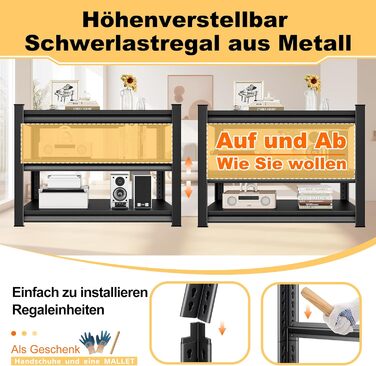 Міцний стелаж, стелаж зі сталевим каркасом, полиця для зберігання з 3 регульованими полицями, стелаж для підвалу, стелаж без болтів, стелаж для майстерні, підвал, гараж, майстерня, чорний, 120 x 45 x 99 см - 3 полиці