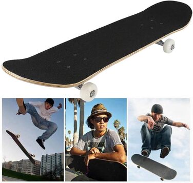 Круїзерний скейтборд з Double Kick - повний комплект для дітей, підлітків та дорослих, 7-шарова увігнута дека з канадського клена, 79 x 19.5 x 9.5 см, візерунок черепа