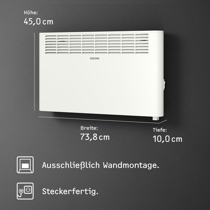 Стіновий конвектор STIEBEL ELTRON CNS 2000 Plus LCD, 2 кВт (до 25 м), з LC-дисплеєм та щотижневим таймером, енергоощадний електрообігрів, білий, металевий корпус, сертифікація TV, арт. 205857