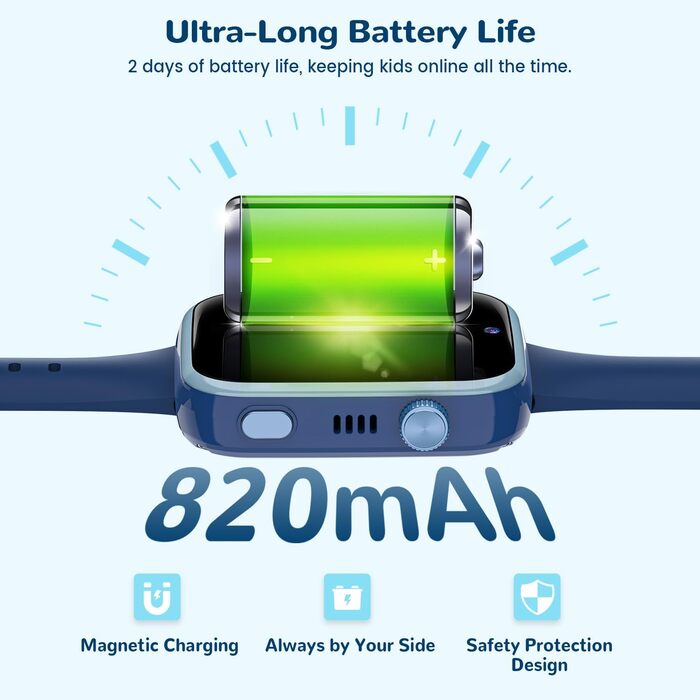 Дитячий смарт-годинник з функцією відеодзвінків та телефону, дитячий годинник з GPS, голосовим чатом, WhatsApp, WiFi, SOS, SMS, шкільним режимом, крокоміром, водонепроникний IP68, будильник, дитячий смарт-годинник для дівчаток/хлопчиків, синій
