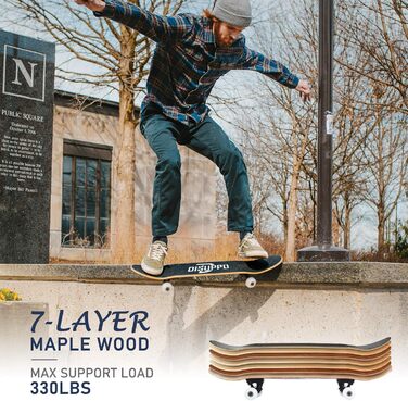 Скейтборд DISUPPO 79 x 21 см для дорослих, дівчат, хлопців, підлітків, початківців, 7 шарів A-Level Maple Double Kick Concave Stan