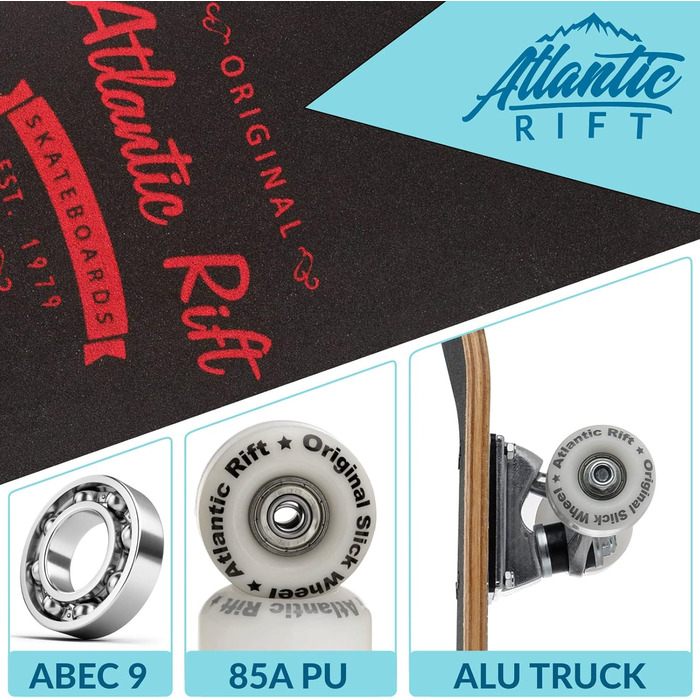 Скейтборд Monzana в комплекті дошка ABEC 9 кулькових підшипників 85A PU колеса 9-шарове кленове дерево 80x24см лонгборд подвійний