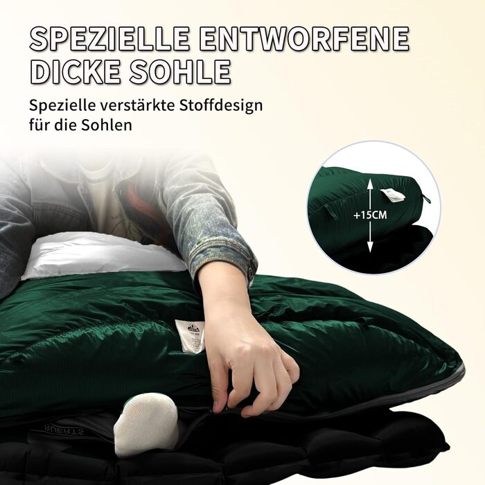 Пуховий спальний мішок для дорослих, високоякісний зимовий спальний мішок 680FP, підходить для кемпінгу, походів та подорожей, включаючи компресійний чохол. -4 Зелений