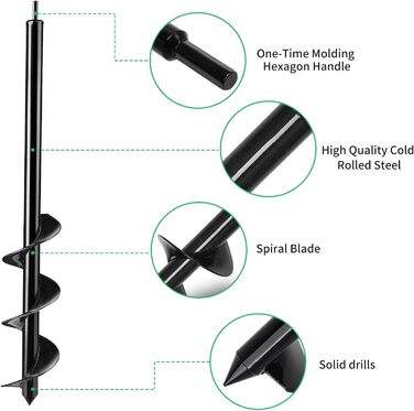 Акумуляторний бур для саду з рукавичками, спіральний бур для рослин та ґрунту для дриля/шуруповерта (10x60 см)
